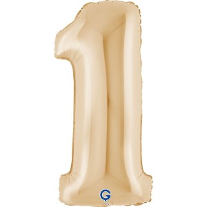 Globo gigante de helio de papel de aluminio - N�mero 1 Blanco Oro 100 cm