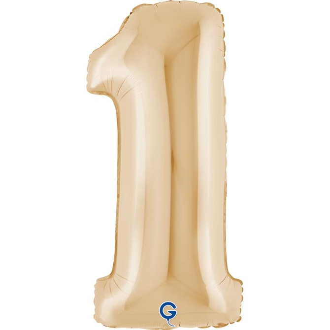 Globo gigante de helio de papel de aluminio - N�mero 1 Blanco Oro 100 cm 