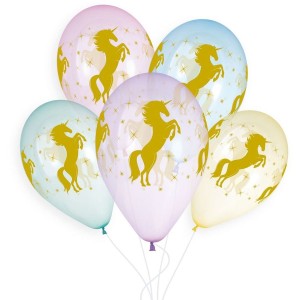 5 Globos Unicornio Dorado 33cm