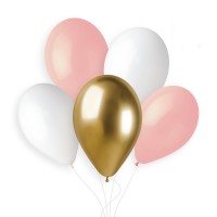 5 Ballons Rose/Blanc/Or Ø33cm