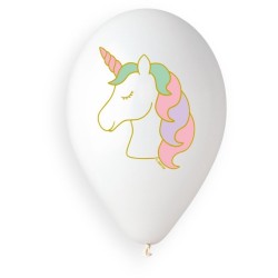 5 Ballons Licorne Rose / Blanc / Or Ø33cm. n°2