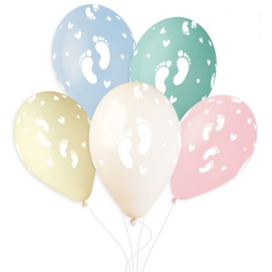 6 globos con forma de huella de beb� en tonos pastel, �33cm