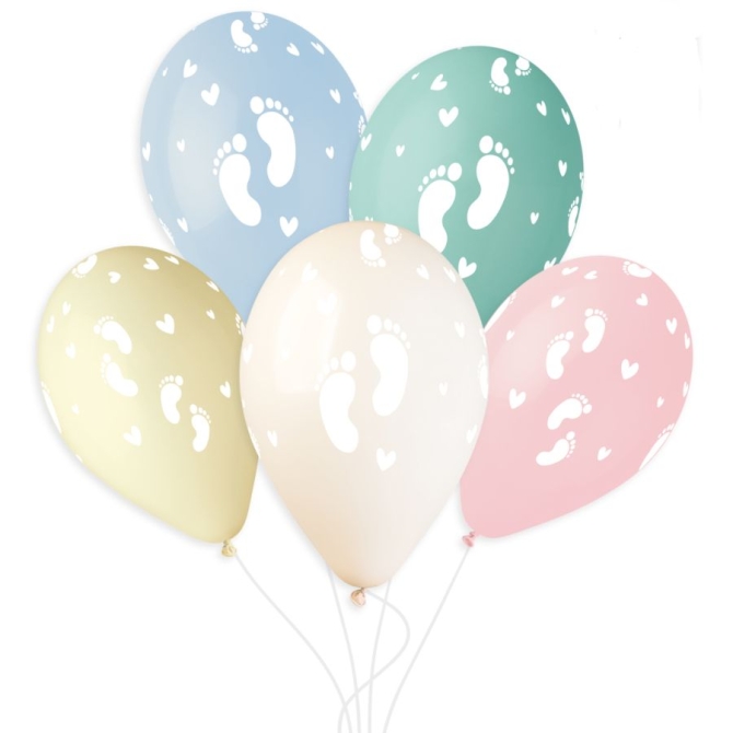 6 globos con forma de huella de beb� en tonos pastel,  �33cm 