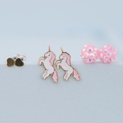 Set de 3 Pares de Pendientes Unicornio Rosa / Oro. n°1