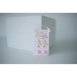 Set de 3 Pares de Pendientes Unicornio Rosa / Oro. n°2