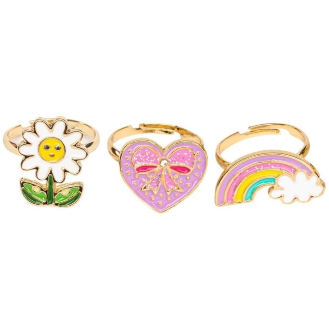 Juego de 3 anillos arco iris / corazn / flor 