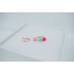 Juego de 3 anillos y 1 par de pendientes de clip rosa. n1
