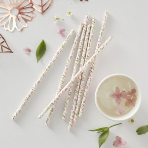 25 pajitas de flores - oro rosa