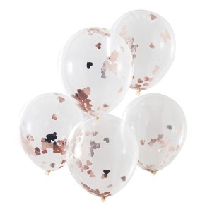 5 Globos de Confeti - Corazones de Oro Rosa