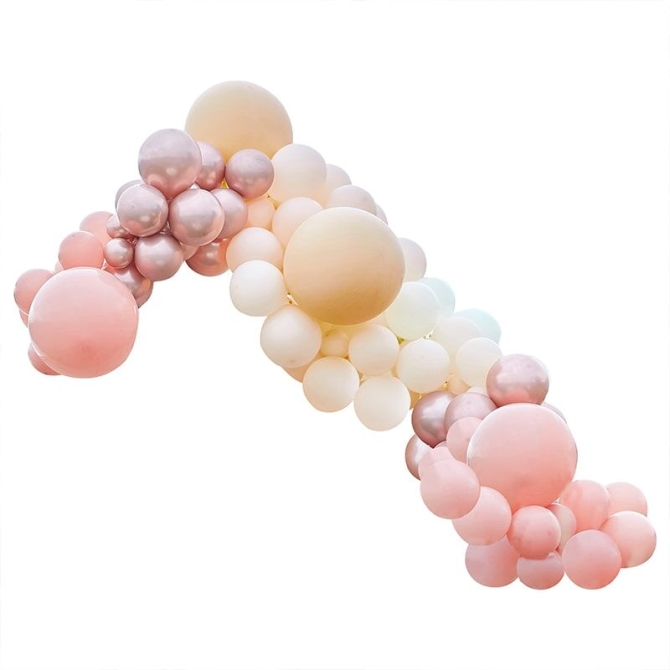 Kit de arco de globos Luxe 200 - Oro rosa metalizado / Melocotn / Coral / Rosa 