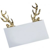 10 Tarjetas de mesa blancas - Ciervo dorado con lentejuelas