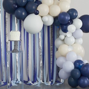 Kit Arco de 70 Globos + Cortina - Azul Marino/Crema/Plata