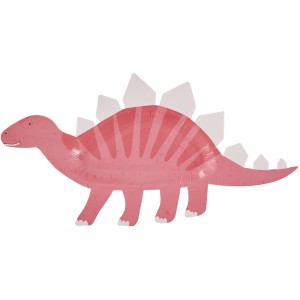 8 platos con forma de dinosaurio - rosa