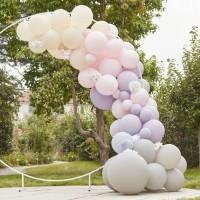 Kit de arco de 75 globos de lujo - gris, rosa y lila con hortensias