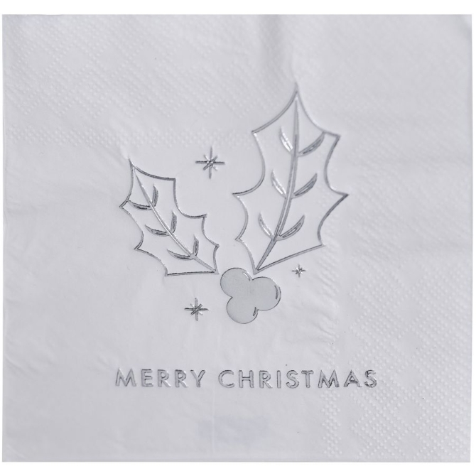 16 Toallas Feliz Navidad Acebo - Plata 