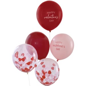 5 Globos Happy Valentine's Day Rojo y Rosa