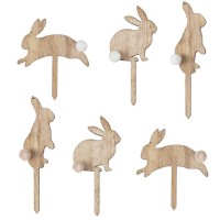 6 Cupcakes toppers conejos de madera