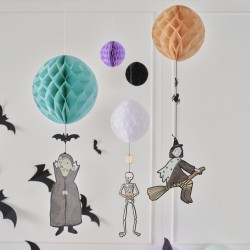 5 decoraciones colgantes de Halloween de vampiros y brujas en nido de abeja. n1