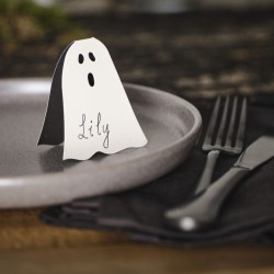 6 tarjetas de mesa fantasma de Halloween - Papel. n1
