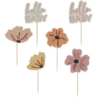 Contiene : 1 x 12 Cupcakes Toppers Hello Baby Floral