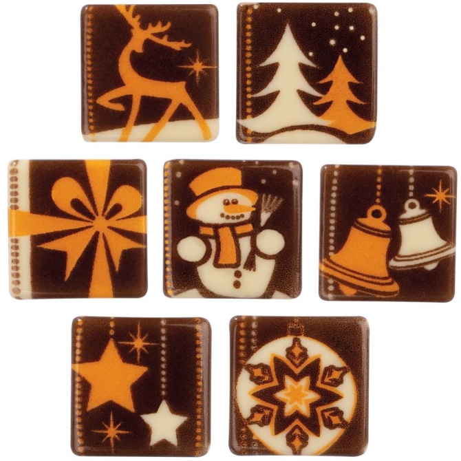 6 Cuadritos Navideos Pequeos (2, 4 cm) - Chocolate Blanco 