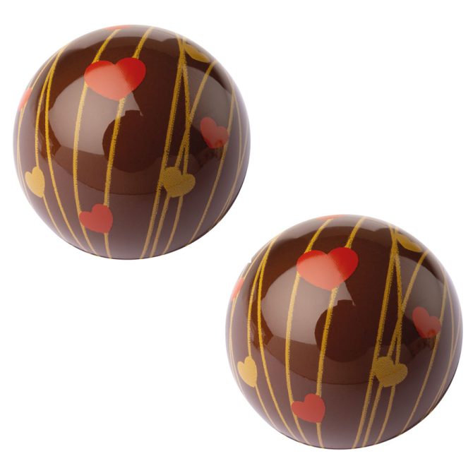 2 Esferas de corazn huecas 3D ( 2, 7 cm) - Chocolate negro 