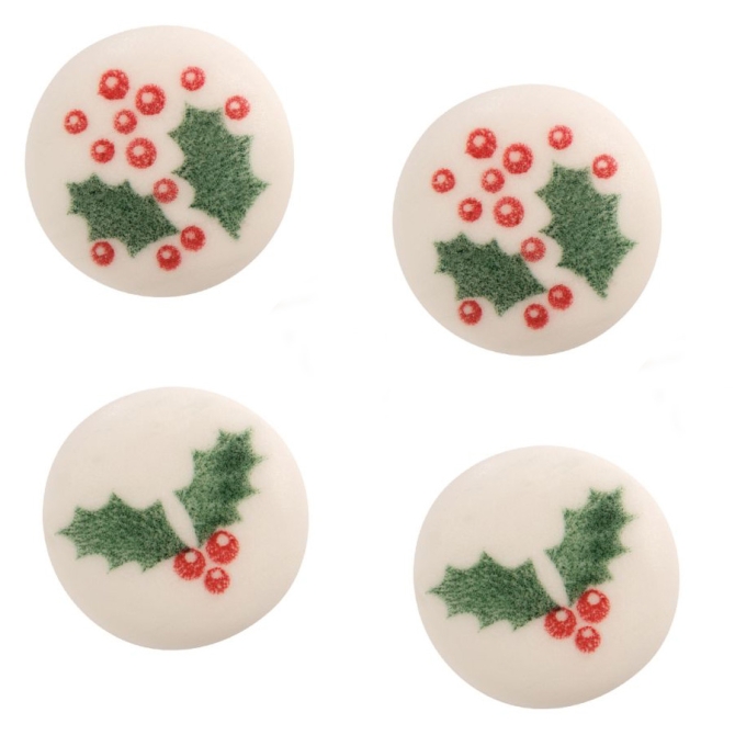 4 Mini Discos de Acebo (3 cm) - Azúcar