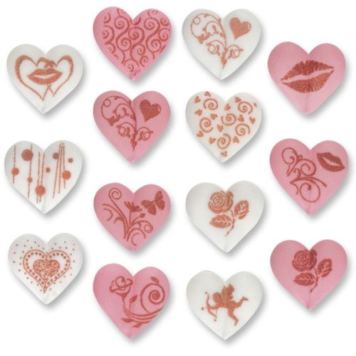 2 corazones rosas y 2 corazones blancos ( 2, 7 cm) Azcar 