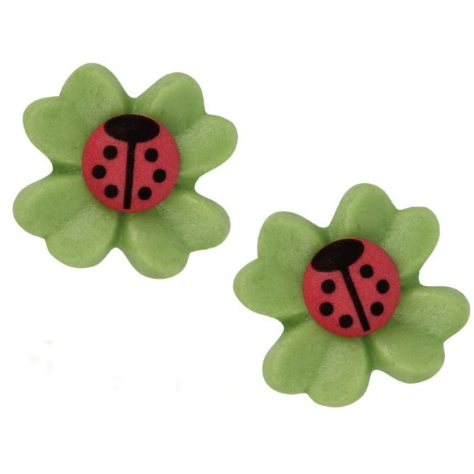 2 tréboles de 4 hojas con mariquita (Ø 2, 8 cm) Pasta de almendras y azúcar 