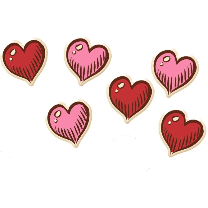 6 Petits Coeurs Rose et Rouge (2, 1 cm) – Chocolat Blanc