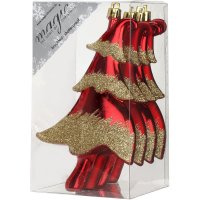 4 Decoraciones para colgar para rbol de Navidad rojo/dorado (14 cm) - Plstico