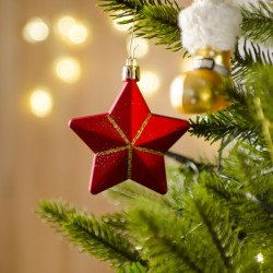 4 Decoraciones para colgar de estrella 3D rojo / dorado (7, 5 cm) - Plástico. n°1