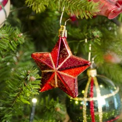 4 Decoraciones para colgar de estrella 3D rojo / dorado (7, 5 cm) - Plástico. n°2