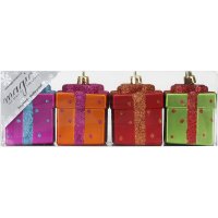 4 Decoraciones para colgar de Regalo Multicolor (5,5 cm) - Plstico