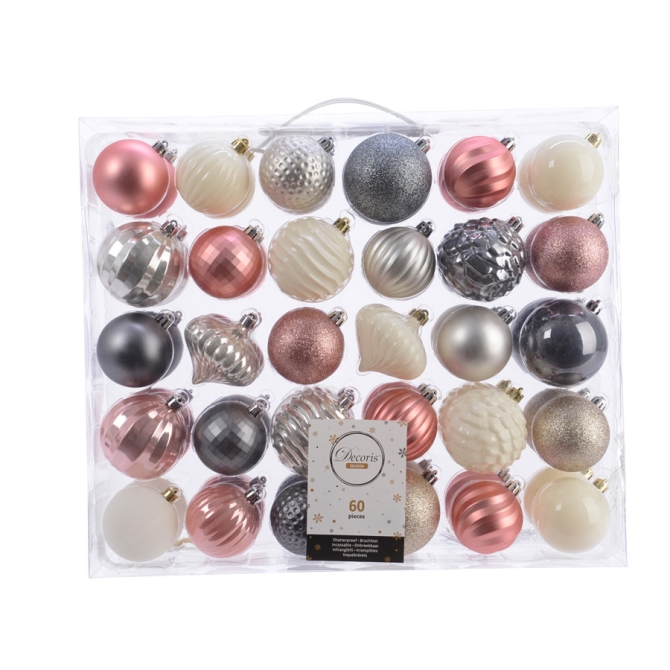 60 bolas Navidad rosa / plata / gris / blanco 