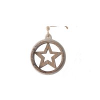 2 Decoraciones para colgar Medallones Estrellas Blanco/Crudo (8 cm) - Madera