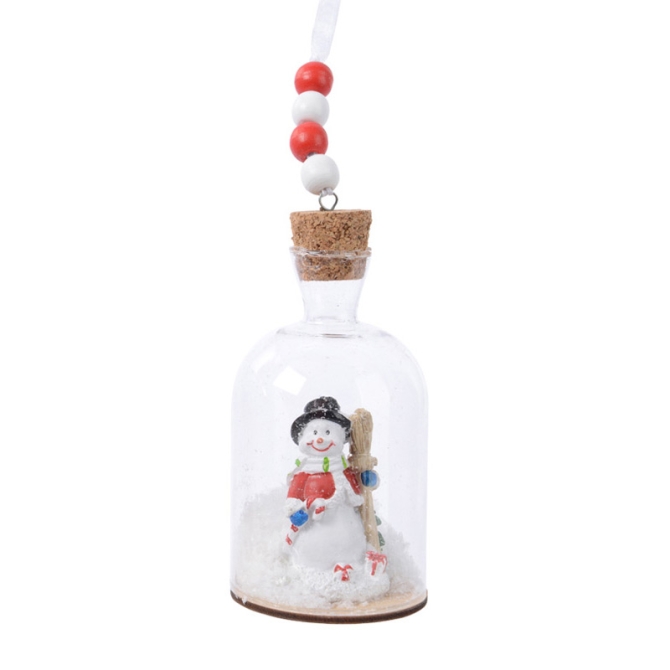 1 Decoracin para colgar Botella Mueco de Nieve (12 cm) - Cristal / Resina 
