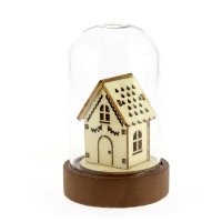 Pequea casa de campana de luz baja (9 cm) - Cristal/Madera