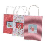 3 bolsas de regalo Navidad rojas/blancas (25 cm)
