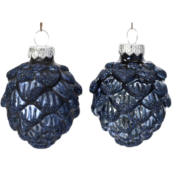 6 pias azul medianoche de 7 cm  Vidrio brillante / mate  Purpurina 