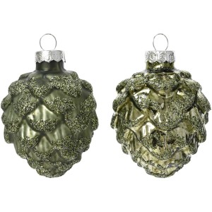 6 piñas de pino verde romero de 7 cm – Vidrio brillante/mate – Purpurina