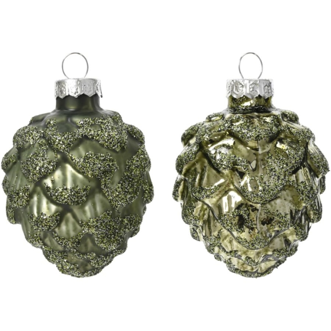 6 pias de pino verde romero de 7 cm  Vidrio brillante / mate  Purpurina 