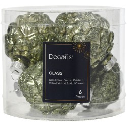 6 pias de pino verde romero de 7 cm  Vidrio brillante / mate  Purpurina. n1