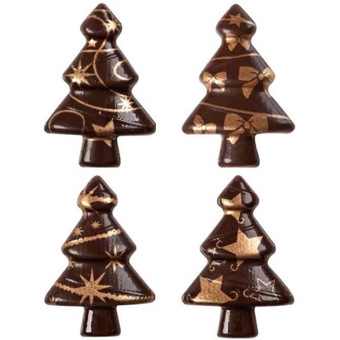 4 rboles de chocolate negro / dorado / plateado 