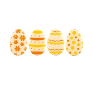 5 Mini Huevos de Pascua Planos Amarillo/Naranja (3 cm) - Chocolate Blanco