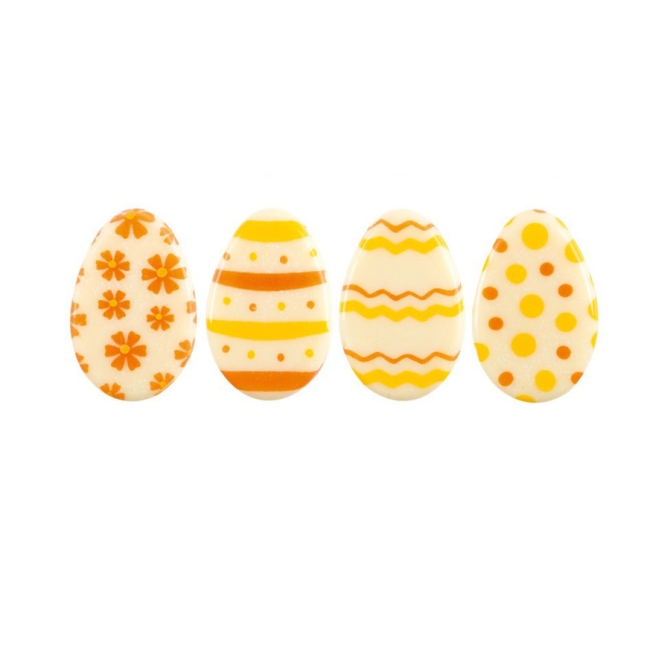 5 Mini Huevos de Pascua Planos Amarillo / Naranja (3 cm) - Chocolate Blanco 