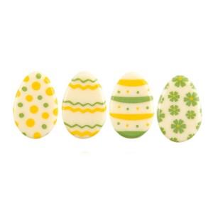 5 Mini Huevos de Pascua Planos Amarillo/Verde (3 cm) - Chocolate Blanco