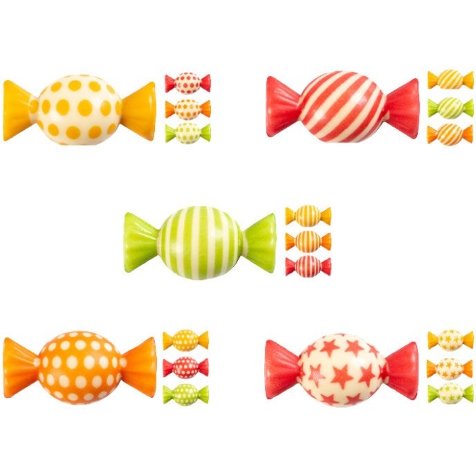 4 Caramelos 2D de Colores (4 cm) - Chocolate Blanco 