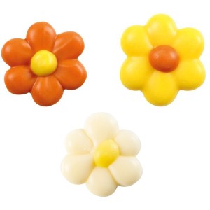 3 Flores con Corazn (2 cm) - Chocolate Blanco