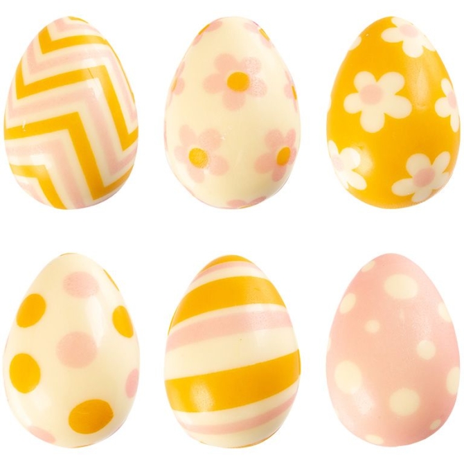 4 Huevos 3D Pequeos Rosa / Amarillo (3, 8 cm) - Chocolate Blanco 